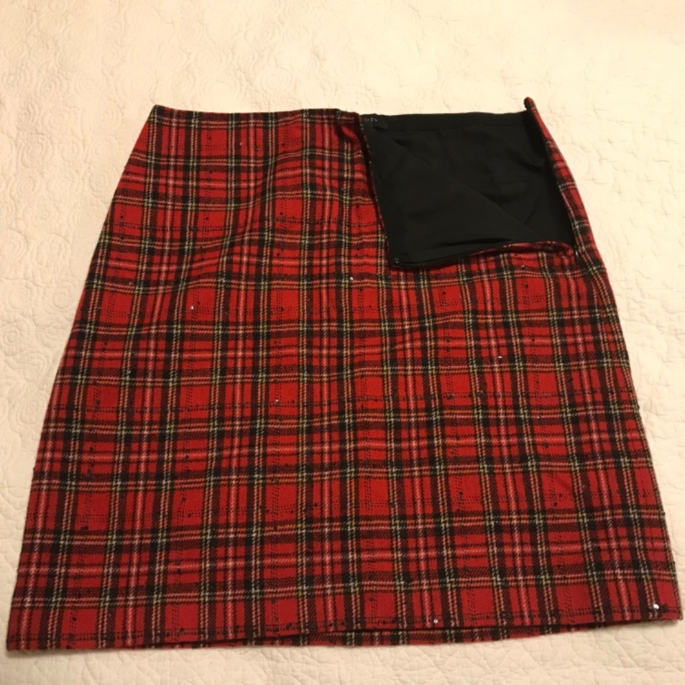 Talbots red & black plaid wool blend fully lined midi skirt with sequins (10) - Picture 7 of 12